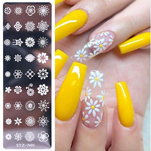 Newest Nail Stamping Plates Kit Sets 6pcs Nail Art Stamp Templates Image Plate Free Stamper & Scraper Nail Art Tools (Flower Series) Flower Series - BeesActive Australia