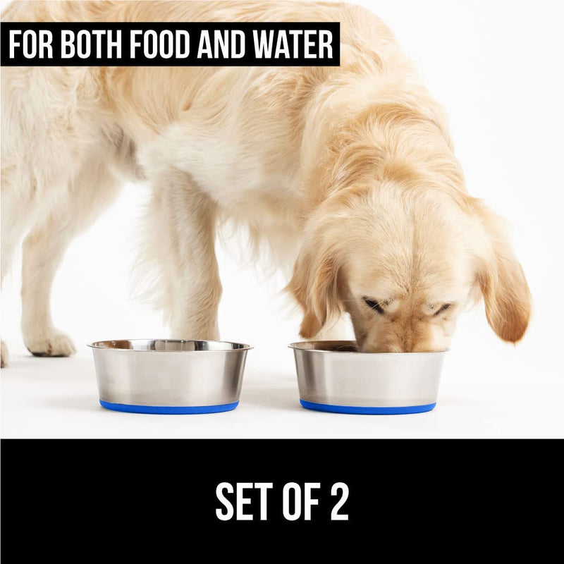 Gorilla Grip Stainless Steel Metal Dog Bowl Set of 2, Rubber Base, Heavy Duty, Rust Resistant, Food Grade BPA Free, Less Sliding, Quiet Pet Bowls for Cats and Dogs, Dry and Wet Foods 4 Cup Royal Blue - BeesActive Australia