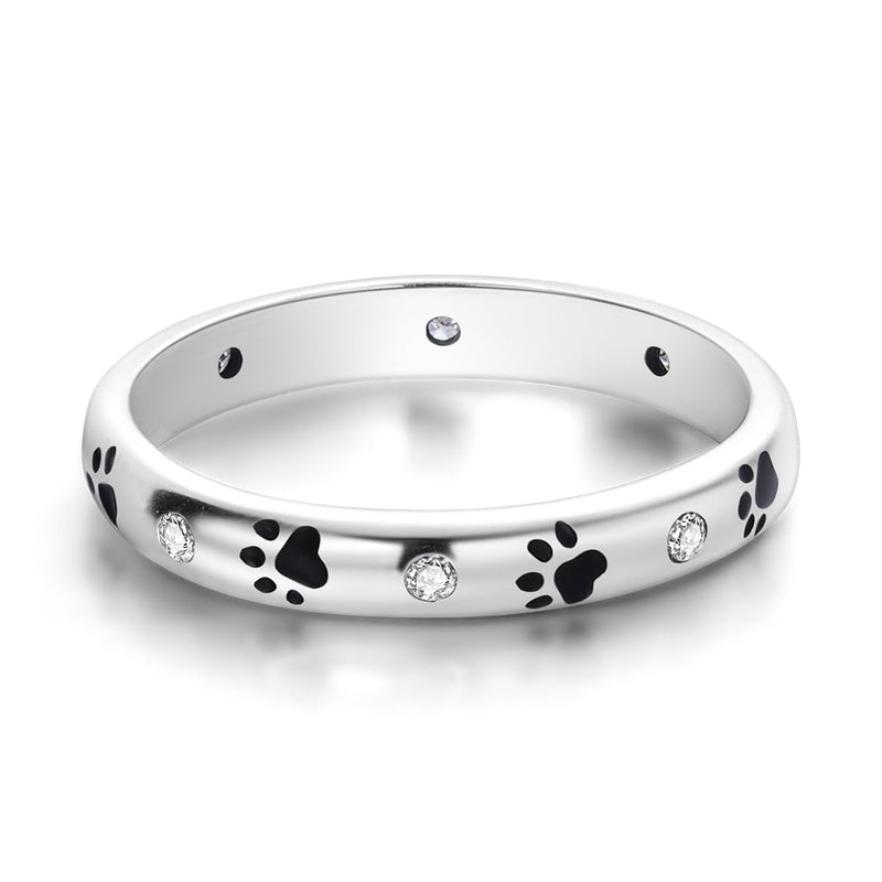 MULA S925 Sterling Silver Rings for Women Moon Star Rings Cubic Zirconia Band Ring Stackable Vintage Rings Statement Women Rings Dog Footprints 7 - BeesActive Australia