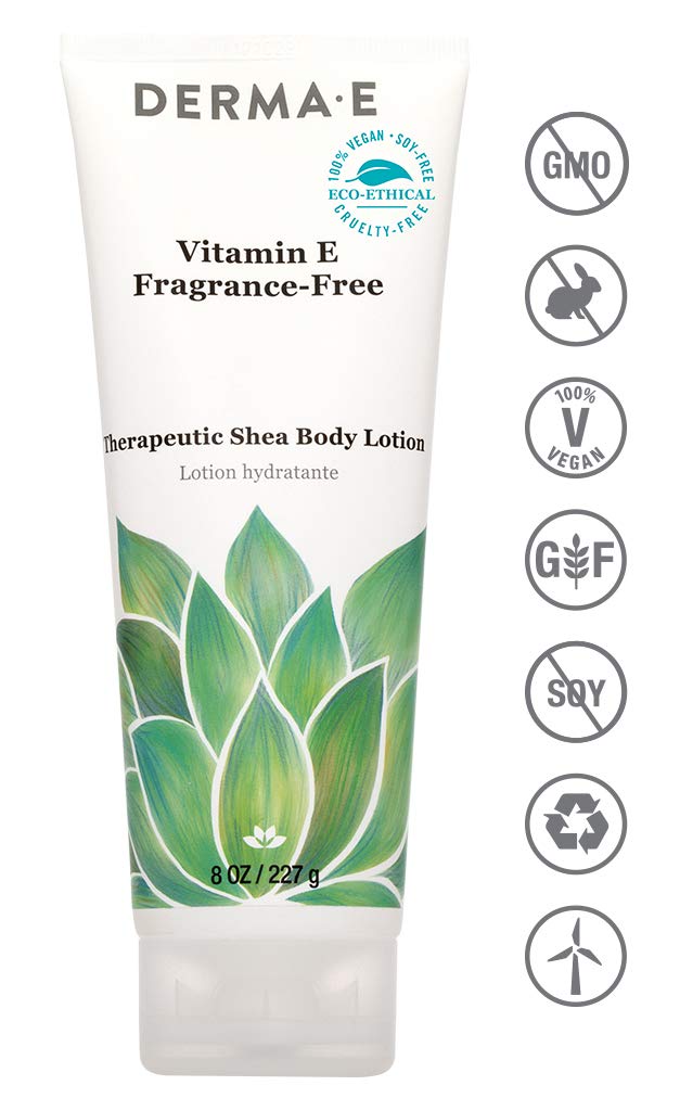 DERMA E Vitamin E Fragrance-Free Therapeutic Shea Body Lotion, 8 oz Frag Free, Aqua - BeesActive Australia