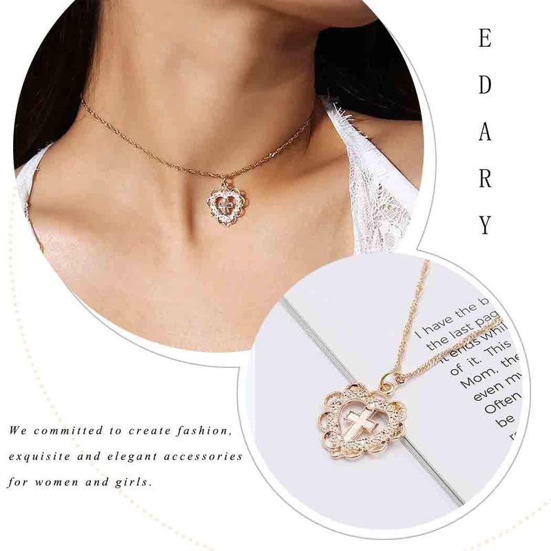 Edary Heart Necklace Cross Pendant Necklaces Gold Jewelry Accessories for Women and Girls. - BeesActive Australia