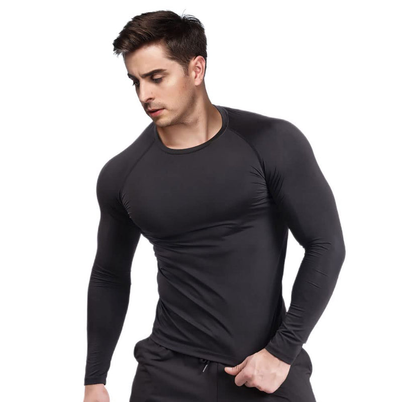 Odoland Men's 3 Pack Cool Dry Compression Shirts, Long Sleeve Athletic Workout Sports Base Layer Tops Fitness T-Shirts Black/ Grey+black/ White Large - BeesActive Australia