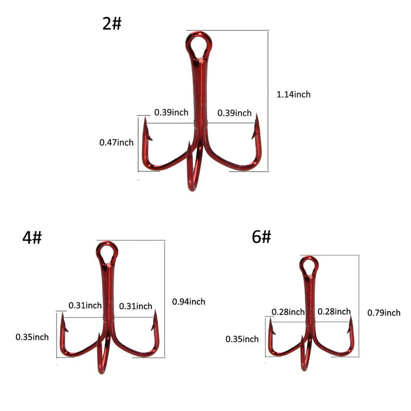 [AUSTRALIA] - JSHANMEI Fishing Treble Hooks Kit - High Carbon Steel Hooks Strong Sharp Round Bend Treble Fishing Hooks for Hard Bait Lures Saltwater Freshwater Fishing 50pcs/kit 