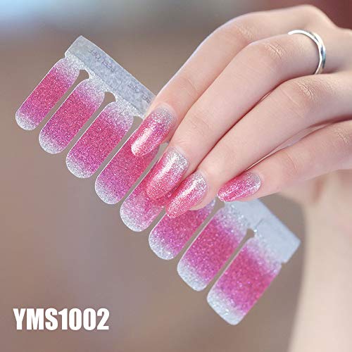 WOKOTO 8 Pieces Shine Nail Polish Sticker Tips With 1Pcs Nail File Gradient Full Wraps Nail Art Adhesive Decals Manicure Sticker Strips Set - BeesActive Australia