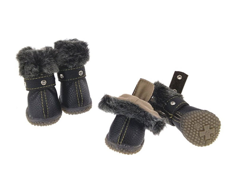 Hdwk&Hped Warm Dog Snow Boots Waterproof PU Small Dog Boots Anti-Slip Pet Shoes Paw Protector for Winter 2 Styles #1-#5 Rhinestone style - black #4 - BeesActive Australia