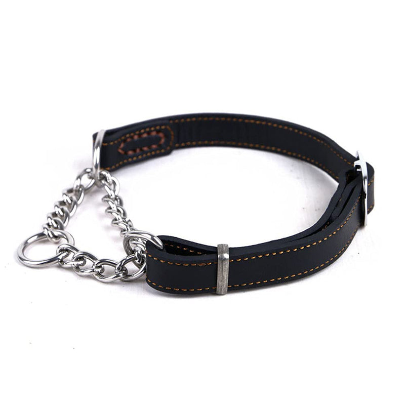 Love Dream Martingale Collars for Dogs, Genuine Leather Training Dog Collar, Stainless Steel Chain Anti-Escape No Pull Dog Collar for Medium Large Dogs L(15.7"-20.9") Black - BeesActive Australia