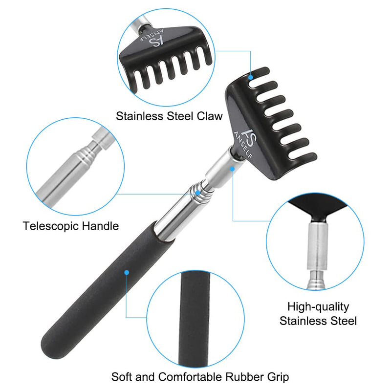 Stainless Steel Back Scratcher Massager Metal Compact Extendable 5 Section 20-68cm Scratching Tool, Portable Extendable Back Scratcher, Telescopic Back Scratcher for Human & Pet Black - BeesActive Australia
