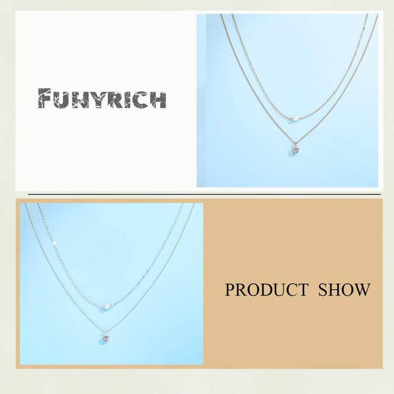 Funyrich Simple Layered Pearl Necklace Chain Rhinestone Pendant Necklaces Jewelry for Women and Girls (Gold) Gold - BeesActive Australia