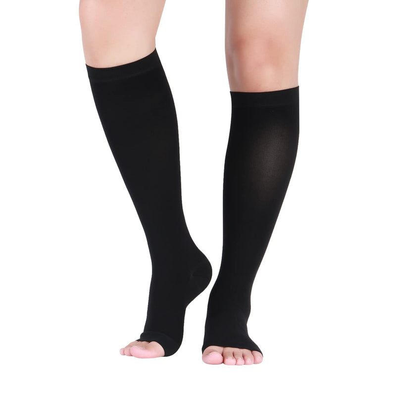 20-30 mmHg Compression Stockings for Women and Men Knee High Open Toe Black Large - BeesActive Australia