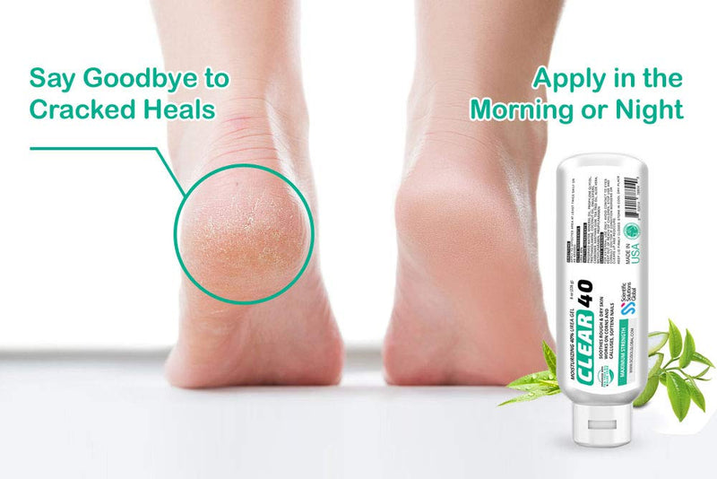 CLEAR 40, 40% Urea Gel, 8 oz w/Tea Tree & Coconut Oil, Aloe Vera Extract, Works on Calluses & Corns, Moisturizes & Softens Cracked Heels, Feet, Elbows, Hands, Nails, Superior Hydration to Urea Creams - BeesActive Australia