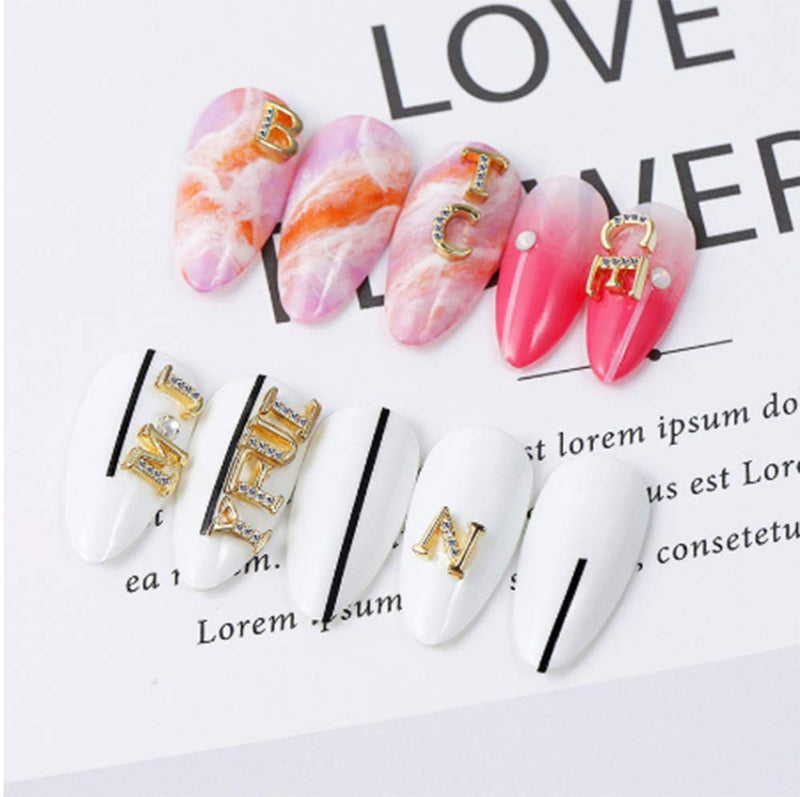 52 Pcs 3D Metal Nail Studs Decoration Glitter Gold Capital English Letters and Rhinestone Combination Set DIY Designs Supplies for Women - BeesActive Australia