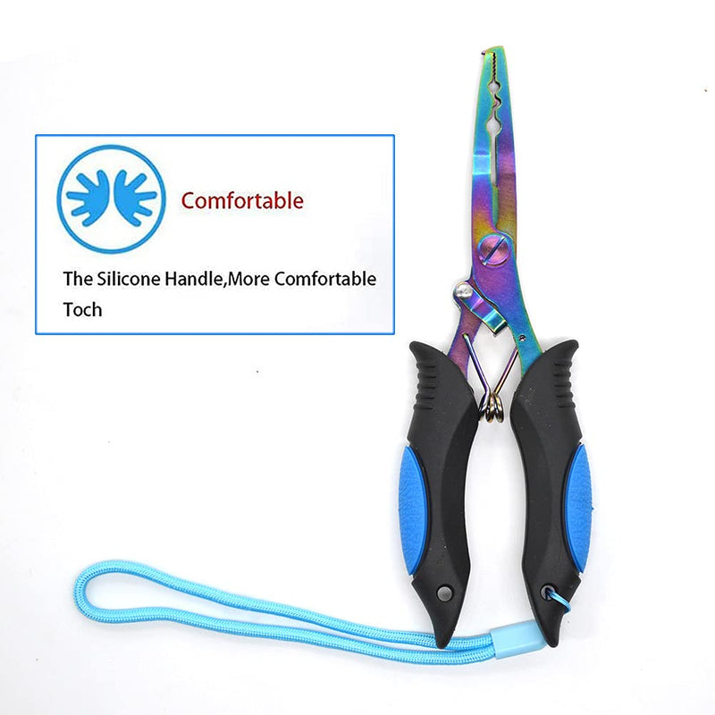 Amoygoog Fishing Pliers Saltwater, Stainless Steel Fishing Needle Nose Pliers, Split Ring Fishing Hooks Remover, Cut Fishing Line Fishing Multitool Pliers with Sheath Telescopic Lanyard color-2 - BeesActive Australia
