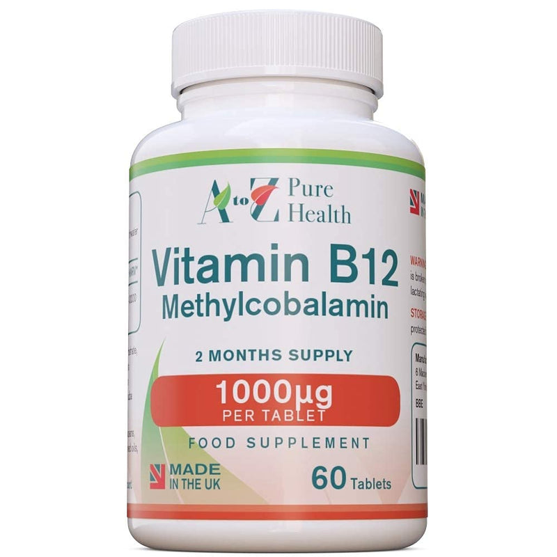 Energy Supplement, Vitamin B12 Complex High Strength Vegan Tablets | 1000mcg 60 Tablets (2 Month's Supply) | Premium, High Strength B12 Methylcobalamin | Reduces Tiredness & Fatigue | UK Made 60 Count (Pack of 1) - BeesActive Australia