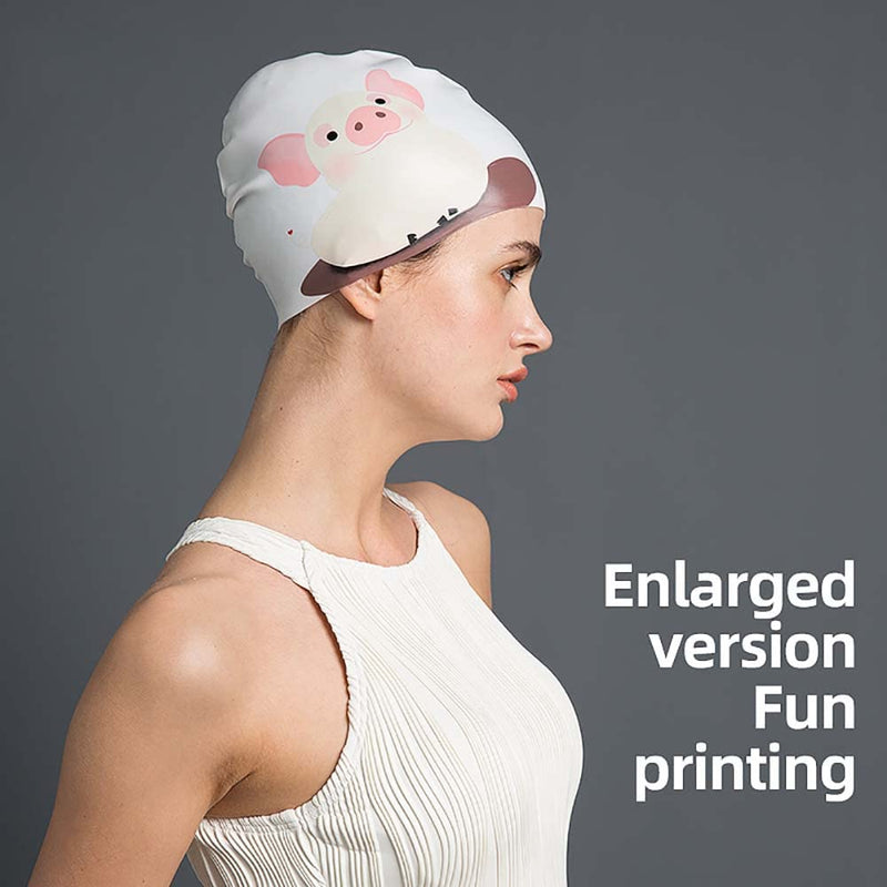 Silicone Swim Cap for Long Hair and Short Hair,3D Soft Stretchable Durable and Anti-Slip to Keep Your Hair Dry,Unisex Bathing Caps Easy to Put On and Off，Adult Swimming Cap Apricot pig 9.45x7.87(in) - BeesActive Australia