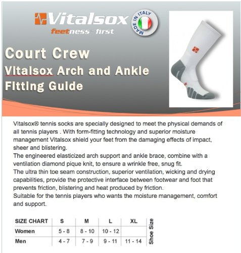 [AUSTRALIA] - Vitalsox Tennis, Gym Sports Italian Classic Odor Resistant Silver Drystat Compression Crew Socks, Black, Large VT0810T 