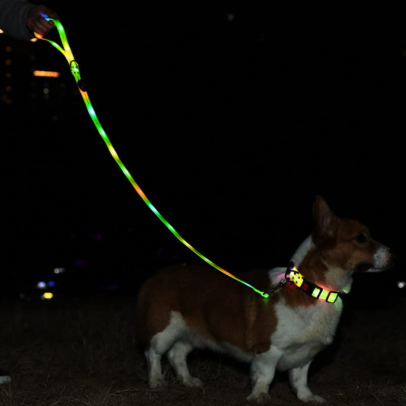 Led Light Up Dog Collars Lights for Night Time Walking Glow in The Dark Dog Leash and Harness Lighted USB Rechargeable for Large Medium Small Pet Yellow LED Collar+leash - BeesActive Australia