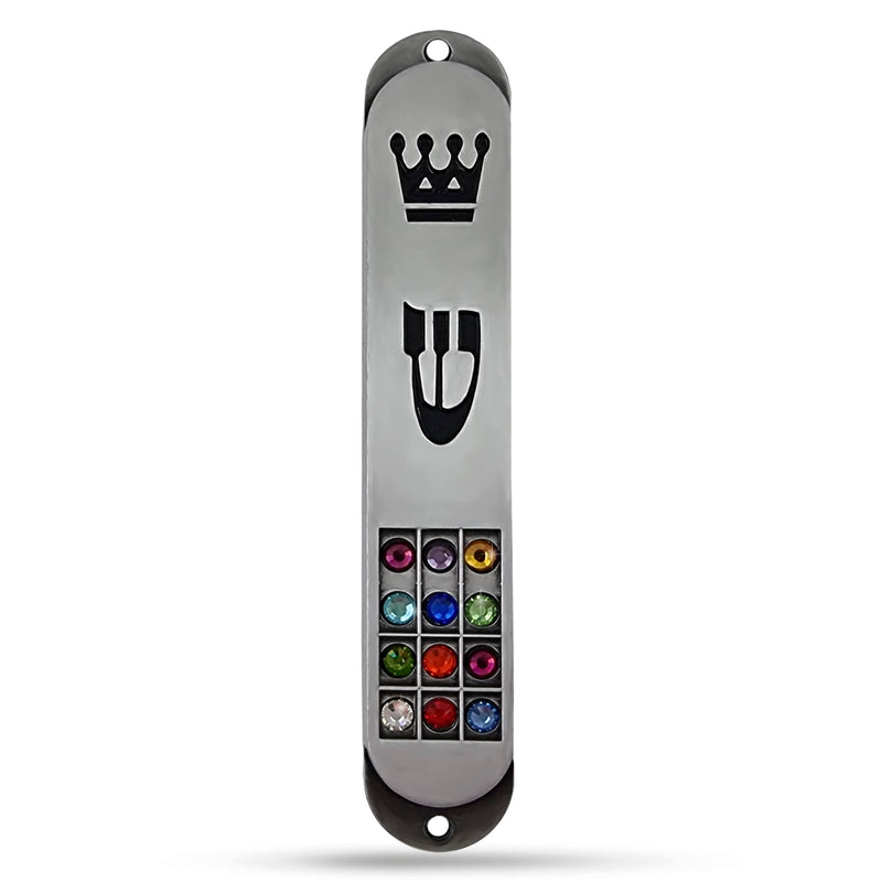 TALISMAN4U Pewter MEZUZAH Case with Scroll 12 Tribes of Israel Hoshen Design Jewish Torah Crown Judaica Protection Door Mezuza 3.5 Inch - BeesActive Australia