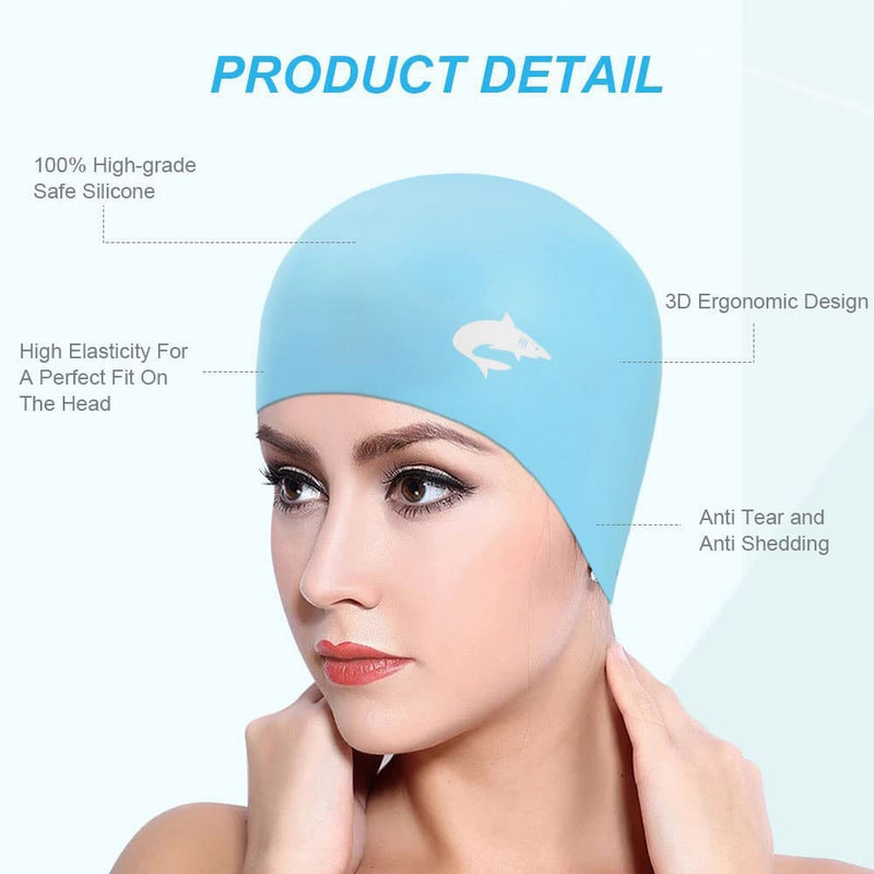 Silicone Swim Caps for Long Hair, 2PCS Cover Ears Swimming Caps for Adult Youths, Flexible Waterproof Swimming Caps for Men Women, Black+Blue - BeesActive Australia