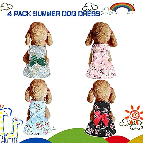 4 Pieces Dog Bowknot Floral Dress Pet Princess Dress Dog Sundress Dog Princess Dress Puppy Summer Dress for Small Pets Dogs Puppy Cats Medium - BeesActive Australia