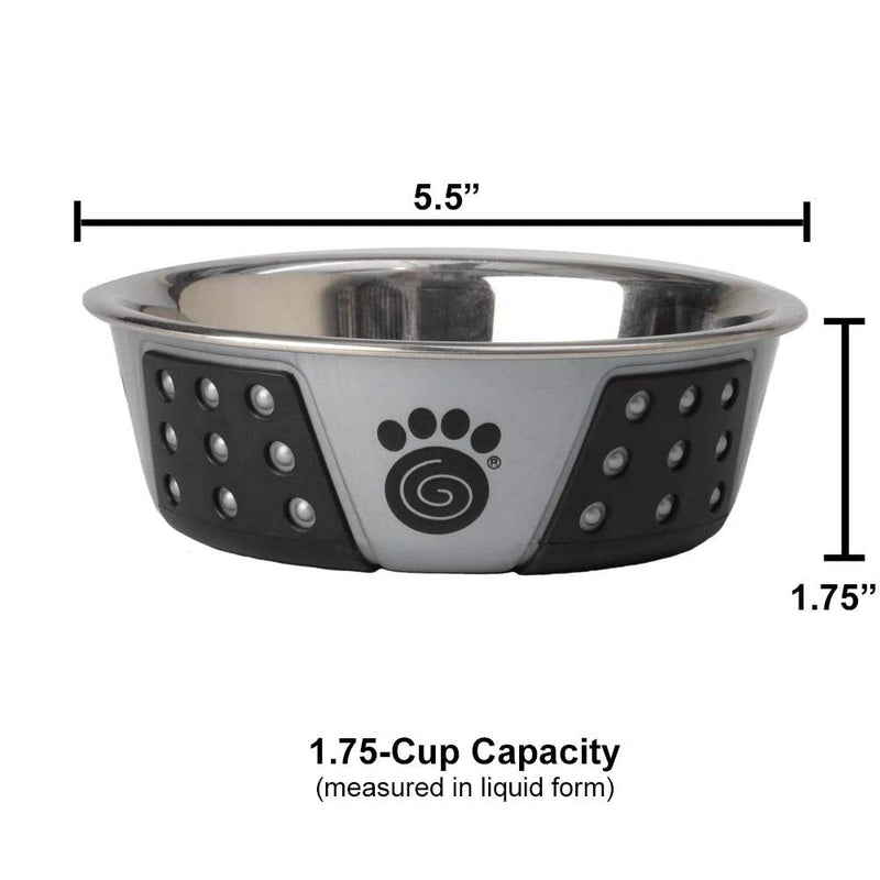 PetRageous 13097 Fiji Stainless Steel Non-Slip Dishwasher Safe Dog Bowl Grey 1.75 Cup - BeesActive Australia