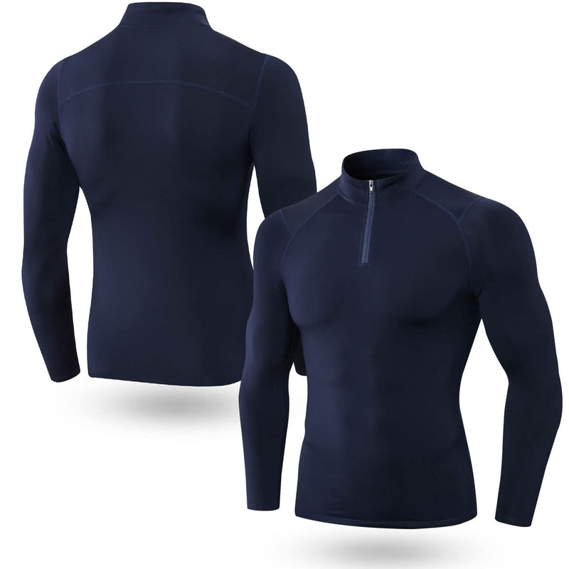 Odoland Mens 3 Pack Thermal Turtleneck Compression Shirts, Quarter Zip Long Sleeve Mock Base Layer Top Athletic Workout Shirt Black/ Grey/ Navy Blue Large - BeesActive Australia