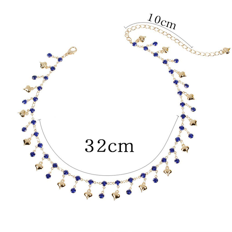 Yalice Fashion Heart Dangle Necklace Chain Blue Crystal Choker Necklaces Jewelry for Women and Girls Gold - BeesActive Australia