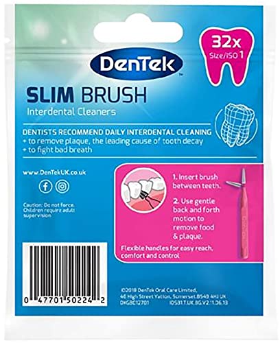 DenTek - Slim Brush Interdental Cleaners - Tapered Bristles - Unflavoured - 32 Per Pack - Iso 1 (0.45Mm) - BeesActive Australia