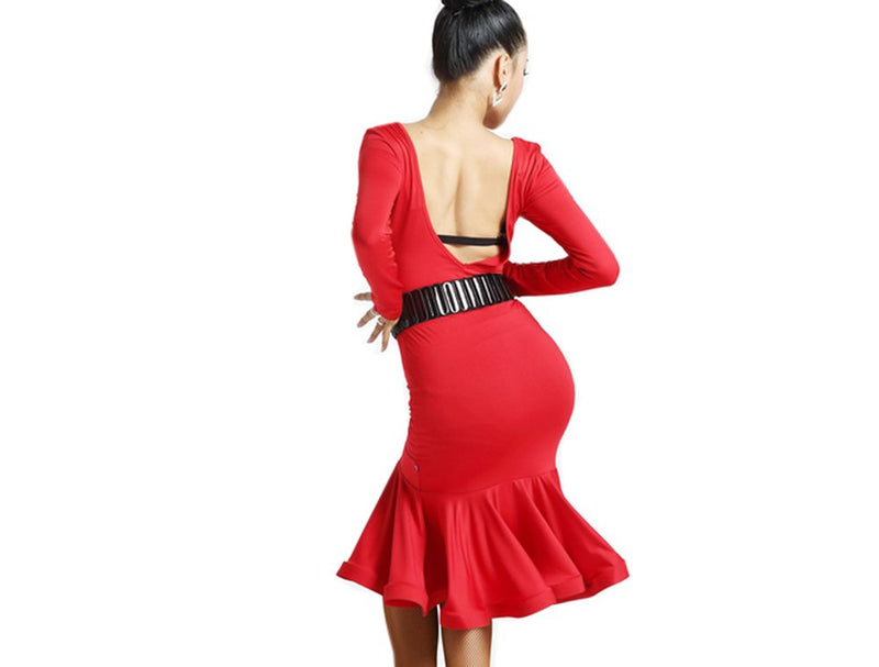 [AUSTRALIA] - Motony Women Latin Dance Dress Latin Training Dress Ballroom Costume Adult Dance Practice Performance Skirt Red Small 