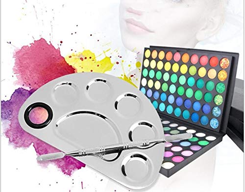 Aoshang Stainless Steel 6 Holes Makeup Palette Nail Art Polish Mixing Plate Cosmetic Artist Mixing Palette with Spatula Tool for Mixing Foundation - BeesActive Australia