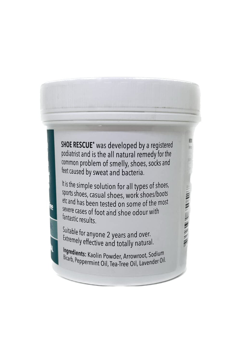 Shoe and foot powder 100g - Foot odour remover and eliminator - Developed by a registered podiatrist Shoe Rescue is a completely natural deodorant remedy to eliminate smelly shoes and feet - Contains beautiful essential oils Tea Tree Lavender and Peppe... - BeesActive Australia