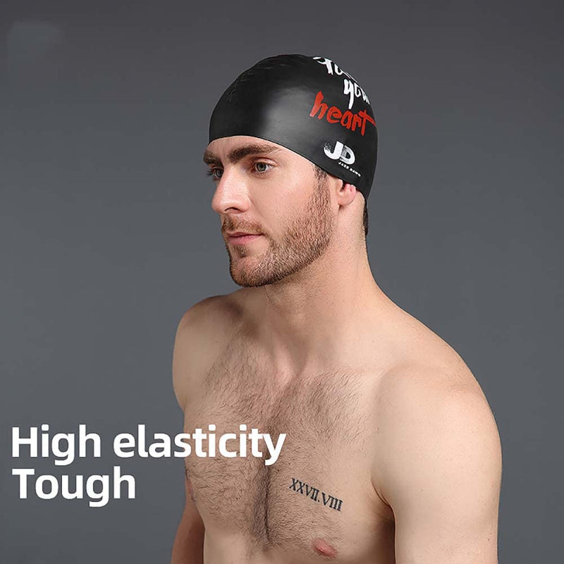 Silicone Swim Cap for Long Hair and Short Hair,3D Soft Stretchable Durable and Anti-Slip to Keep Your Hair Dry,Unisex Bathing Caps Easy to Put On and Off，Adult Swimming Cap Black/White/Red 9.06x7.87(in) - BeesActive Australia