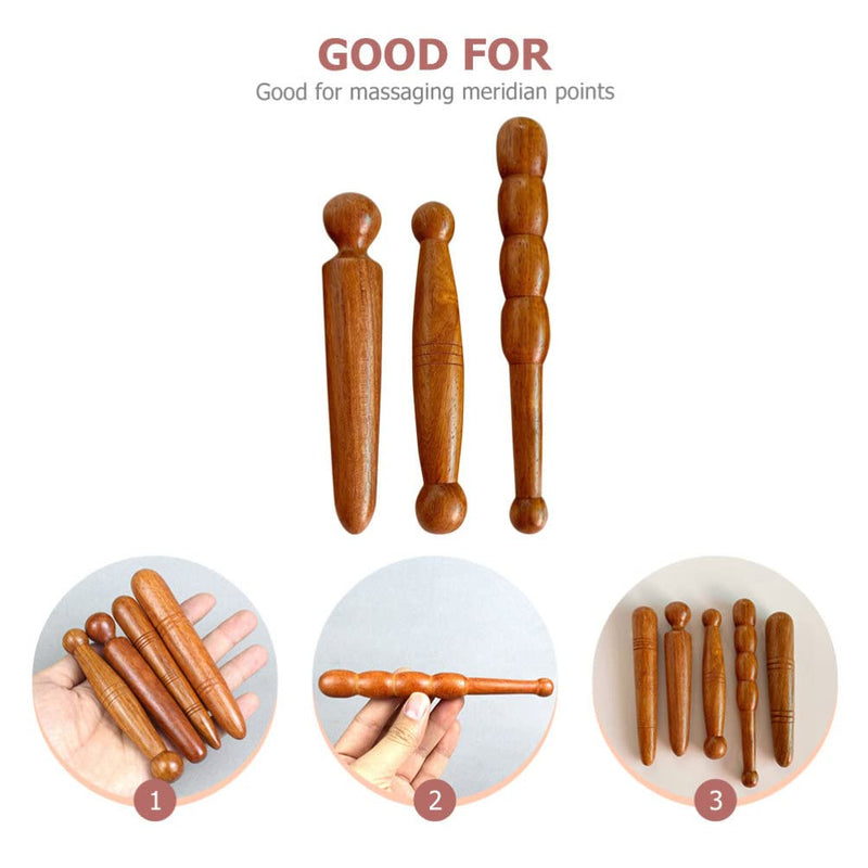 Beavorty 3Pcs Wooden Reflexology Sticks Foot Hand Massage Wooden Stick Tools Thai Face Neck Back Waist Massager Trigger Points - BeesActive Australia