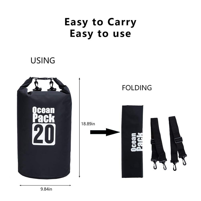 [AUSTRALIA] - AKJMMZ Waterproof Dry Bag, 20L Roll Top Dry Compression Sack Keeps Gear Dry for Kayaking, Floating Dry Backpack for Water Sports - Fishing, Boating, Beach, Rafting, Hiking, Skiing. black 