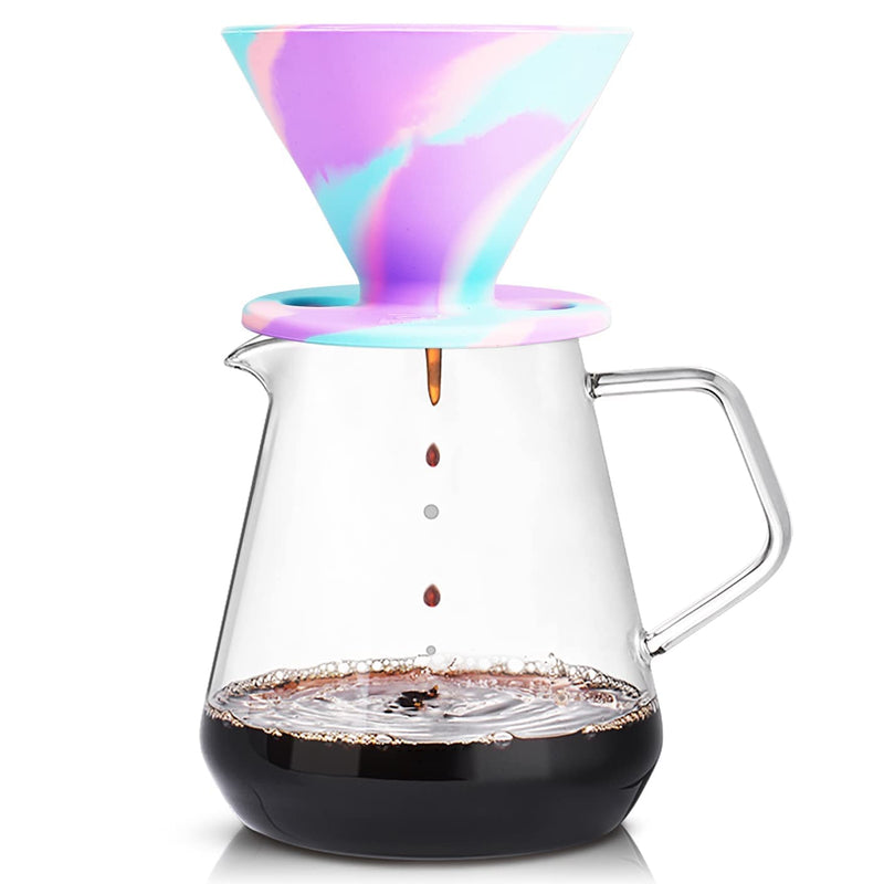 Qullai The Original JavaFlex Premium Foldable Silicone Pour Over Coffee Maker and Storage Pouch. Uses #2 V60 Cone Coffee Filters Pastel Swirl - BeesActive Australia
