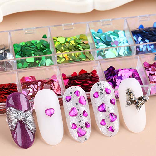 CHANGAR Nail Art Glitter Sequins, 3D Laser Love Heart Nail Decals Sticker Holographic Nail Sparkle Glitter for Manicure Make Up DIY Decals Decoration … - BeesActive Australia