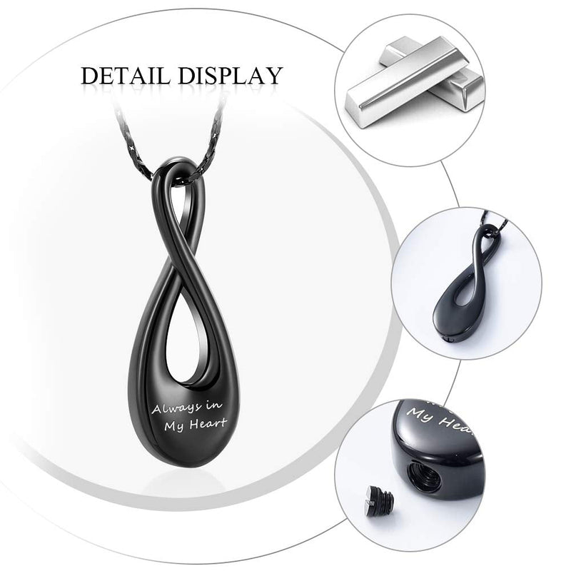 Imrsanl Infinity Cremation Jewelry for Ashes Urn Necklace Pendants for Ashes Wome/Men Memorial Lockets Keepsake Cremation Ashes Jewelry Black - BeesActive Australia