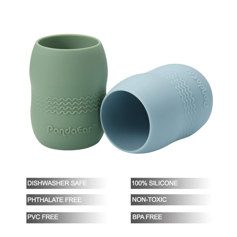 PandaEar (2 Pack) Sippy Cup for Toddler Baby, 100% Silicone Tiny Weaning Open Cup Drinking Training Cup (Blue/Green) - BeesActive Australia
