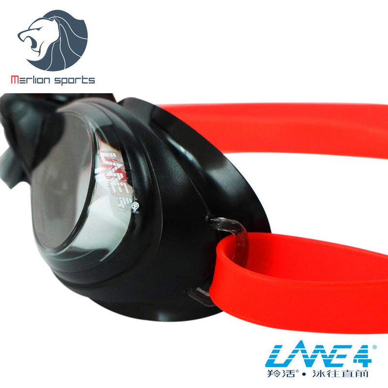 [AUSTRALIA] - LANE4 Swim Goggle - Flat Lenses Streamline Design, Anti-Fog UV Protection, One-Piece Frame Soft Seals, Easy Adjusting Comfortable Leak Proof for Adults Men Women IE-70555 L.SMOKE/BLACK 