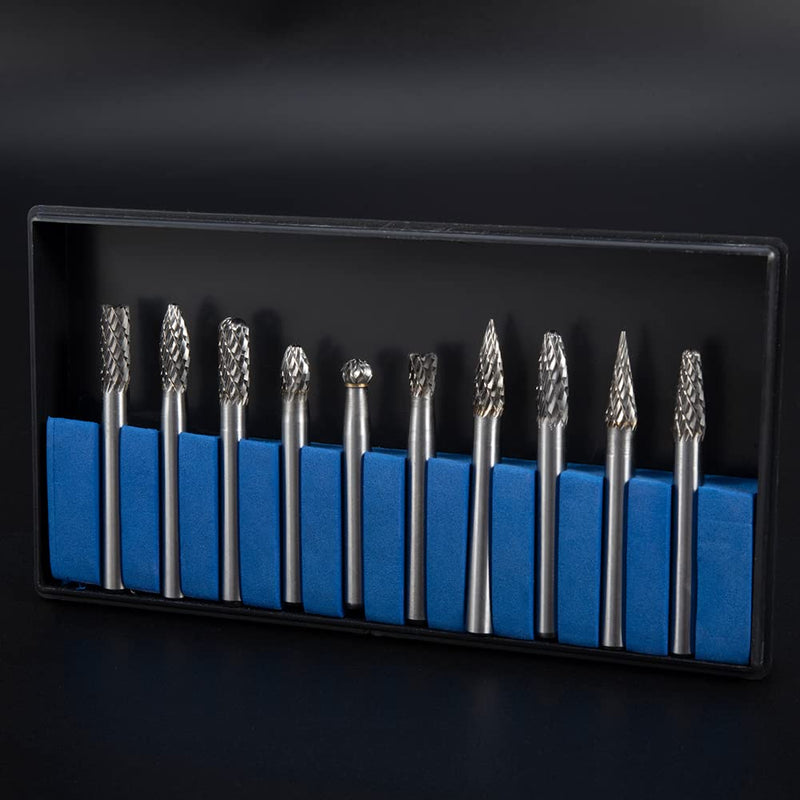 HIDOTOL Carbide Burr Set 10PC 1/4" Shank – 6mm Tungsten Double Cut Carbide Rotary Burr Set for Metal and Wood Carving, Grinding, Polishing, Engraving, Drilling. 10PC 1/4 shank 6mm - BeesActive Australia