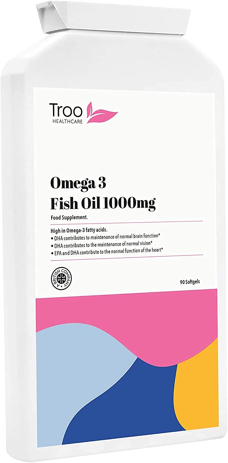 Omega 3 Fish Oils 1000mg 90 Capsules | High Strength Daily Omega 3 Fatty Acid Supplement with DHA and EPA | UK Manufactured to GMP Standards - BeesActive Australia
