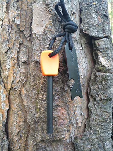 FOSTAR Ferrocerium Alloy Rod Fire Starter, 5/16 Inch Thick Waterproof Fire Steel, Bushcraft Ferro Rod with Easy Grip Handle, Multi-Tool Striker and Paracord Lanyard ( 2PCS, Black and Orange) - BeesActive Australia