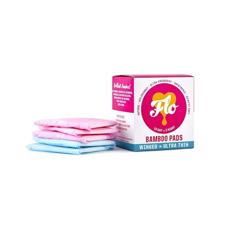 FLO Organic Bamboo Sanitary Period Pads with Wings - 100 percent Organic, Soft, Silky, Ultra-Absorbent & Biodegradable Period Pads - Ultra-Thin - Combo Pack 10 Day & 5 Night Pads 15 count (Pack of 1) Night & Day - BeesActive Australia