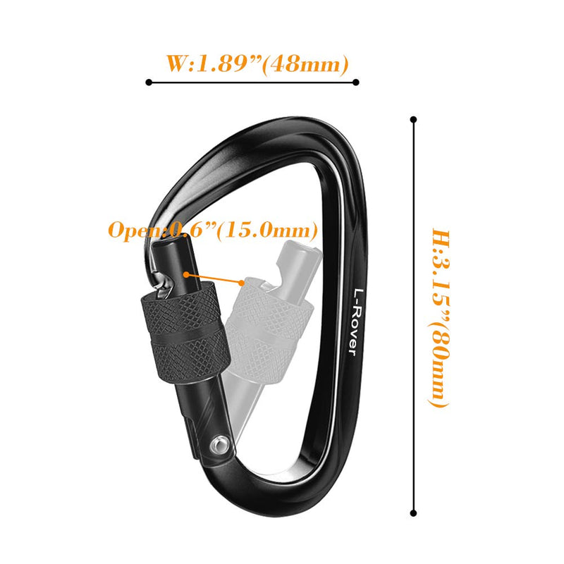 L-Rover Locking Carabiner Clips, Heavy Duty Caribeaners, x3/12kN/2645-pound Rating for Hammocks, Swing,Locking Dog Leash and Harness, Camping, Key Chains,Hiking & Utility 12KN,Black/Black - BeesActive Australia