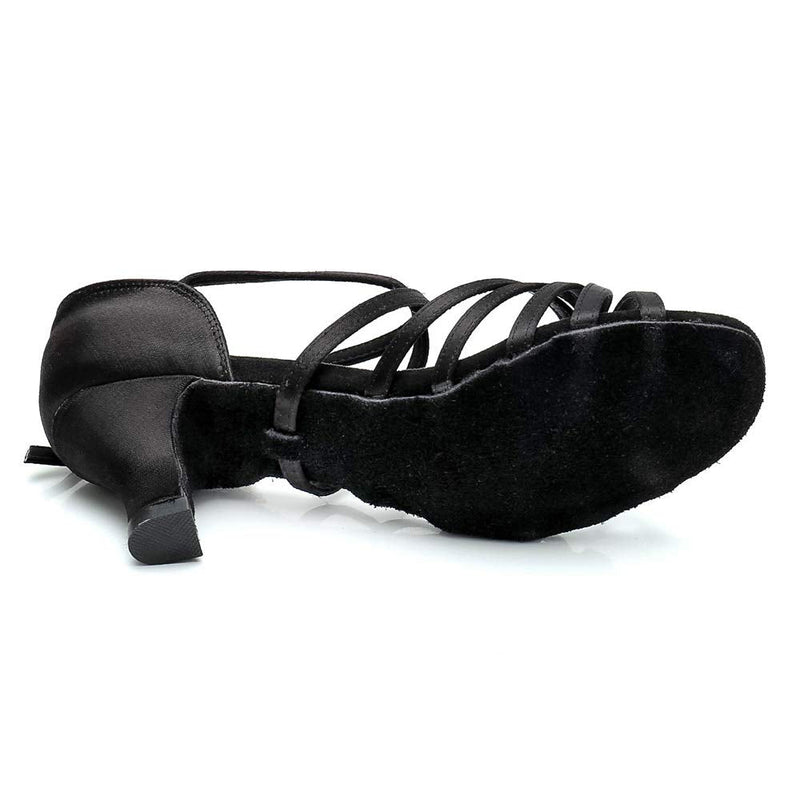 RoseMoli Women's Latin Dance Shoes Satin Professional Ballroom Salsa Practice Performance Dance Shoes 5.5 Black-2.2inch Heels - BeesActive Australia