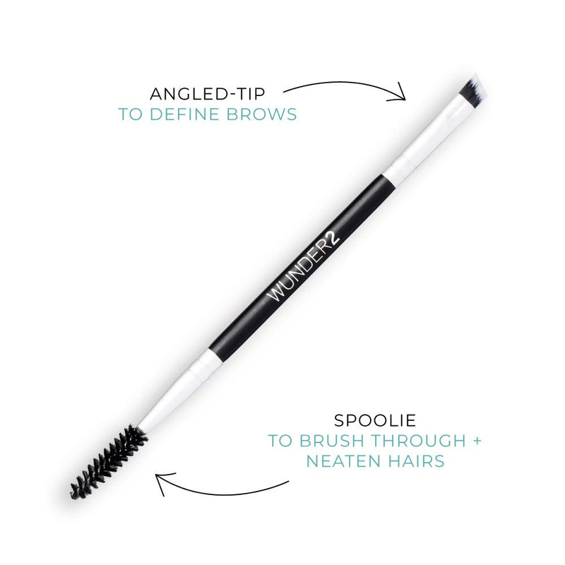 Wunder2 Dual_Brush, Professional Angled Tip Eyebrow Brush and Spoolie Brush, Black - BeesActive Australia