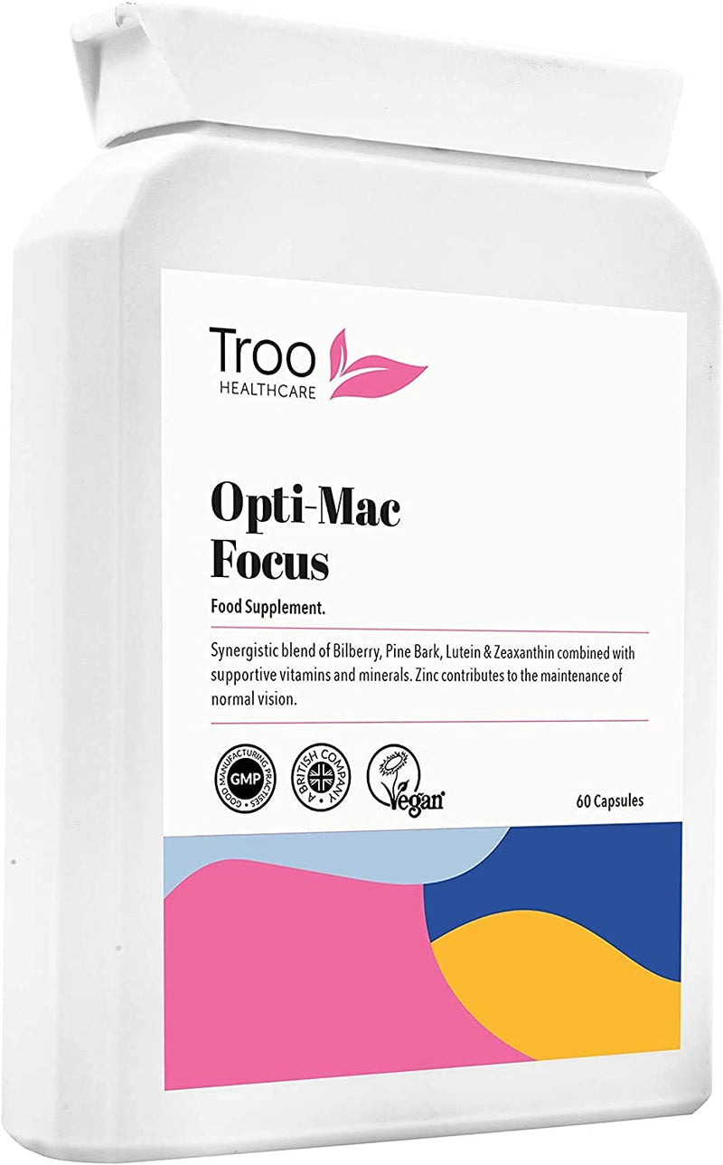 Opti-Mac Focus Eye Support 60 Capsules � Advanced Macular and Vision Support with Zeaxanthin , Lutein , Bilberry & Pine Bark - 1 Per Day Daily Supplement - 2 Months Supply � UK Manufactured - BeesActive Australia
