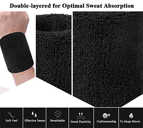 Men & Women Wristbands Terry Cloth Moisture Wicking for Sports,Tennis,Gym,Work Out Black 3 Pack - BeesActive Australia