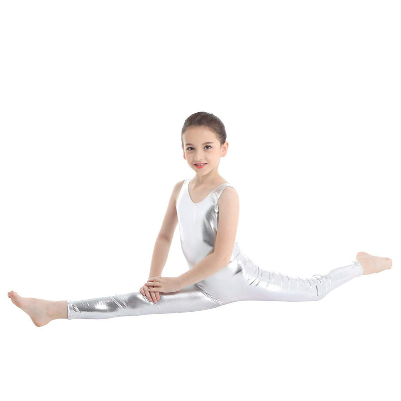 [AUSTRALIA] - inlzdz Kids Boys Girls Metallic Full Body Unitard Gymnastics Leotard Sleeveless Jumpsuit Ballet Tank Dancewear Silver 8-10 