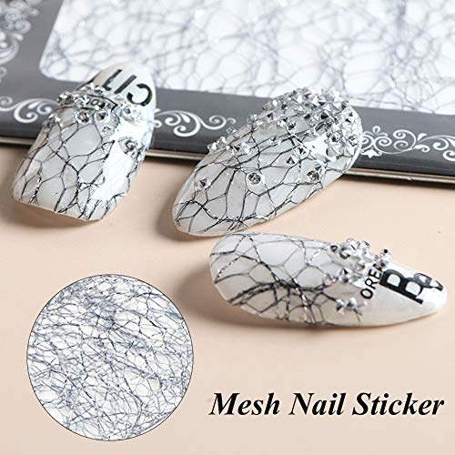 Valuu 3D Gold Silver Net Line Nail Decals Hollow Mesh Stickers DIY Manicure Net Strips Design Nail Art Decoration (A) A - BeesActive Australia