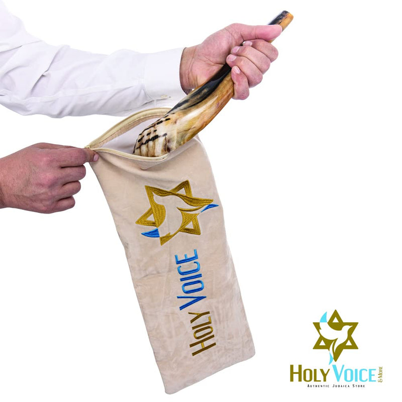 Handcrafted Kosher Ram Shofar from Israel – 16"-18" Musical Horn with Shofar Bag – Decorative, Functional Jewish Gifts for Women & Men by Holy Voice, Half Polished 16"-18" - BeesActive Australia